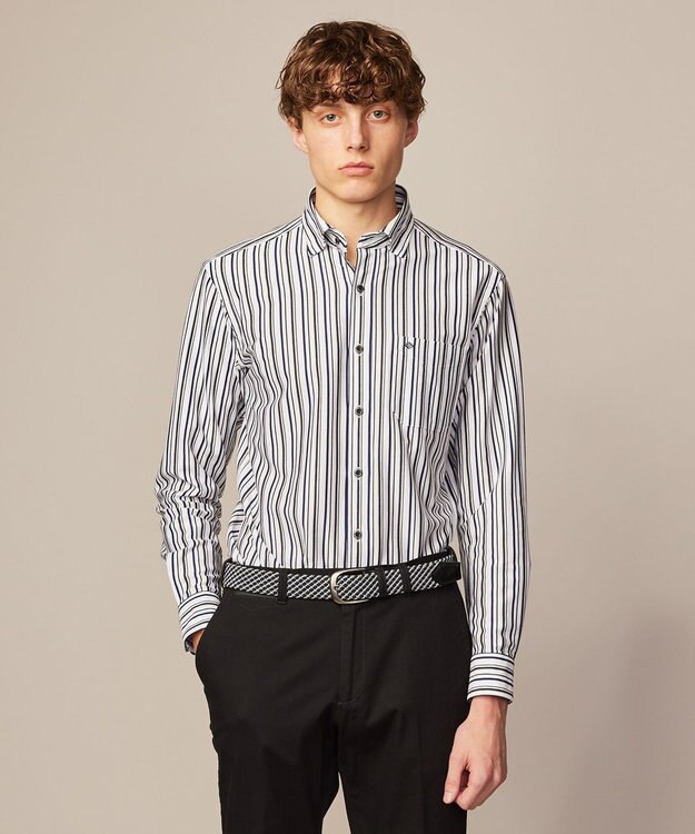 JOSEPH ABBOUD 【ストレッチで快適な着心地・イージーケア】ランダムストライプ ジャージー シャツ ダルブルー系1