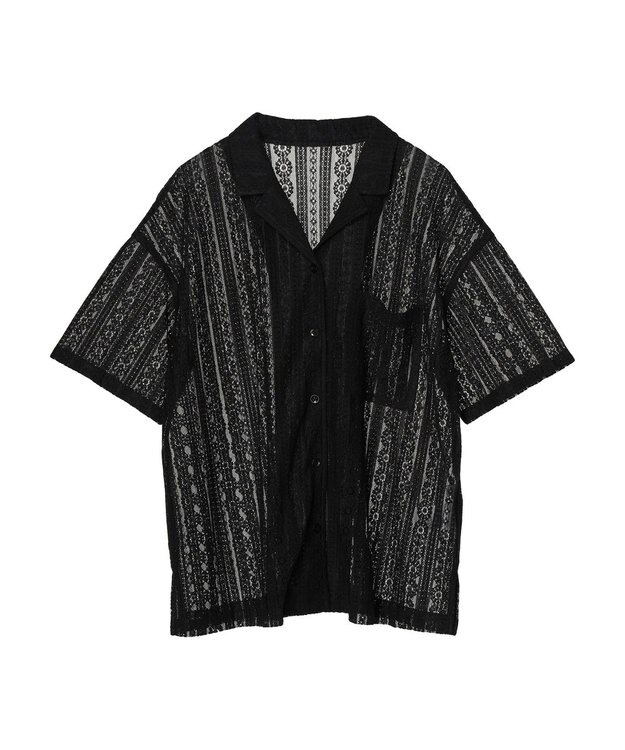 earth music&ecology フラワーレースシャツ Black