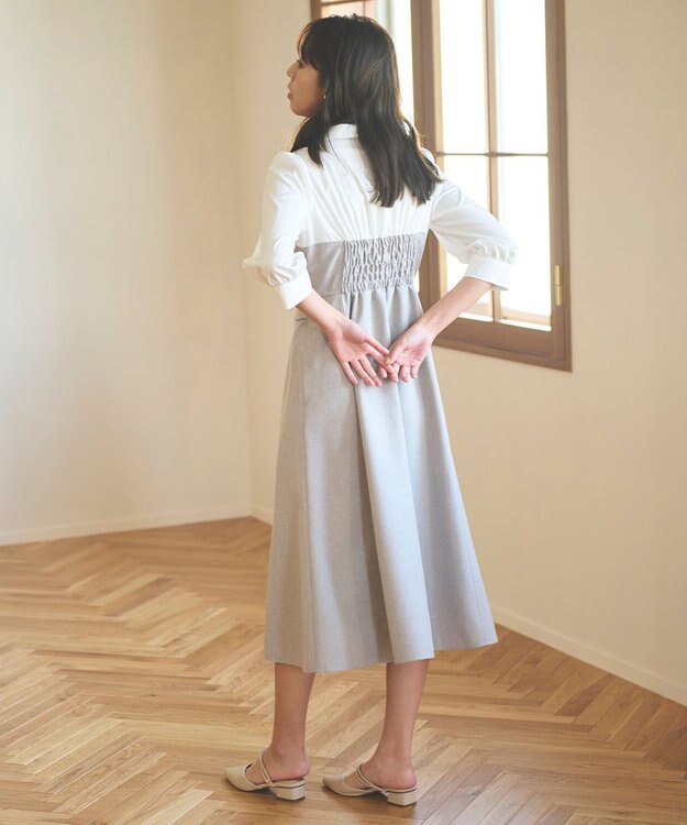 Feroux 【洗える】シャツドッキング ワンピース ベージュ系