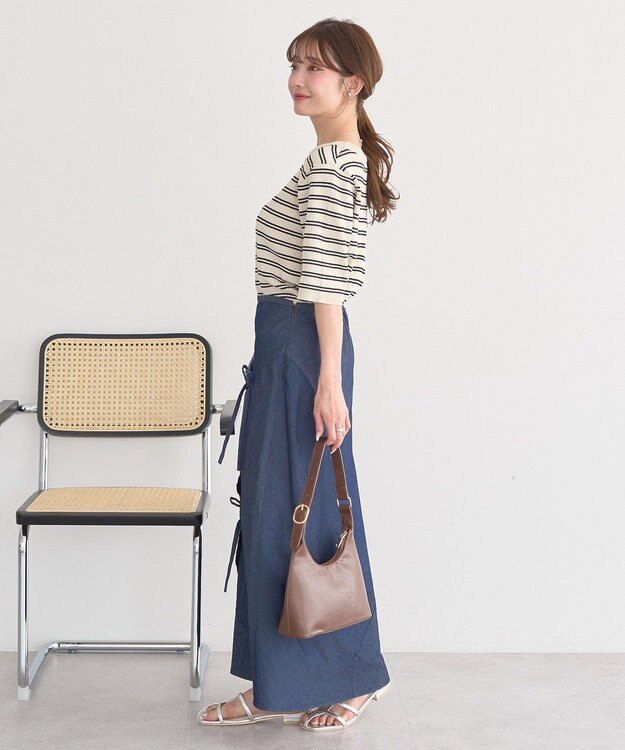 earth music&ecology ヘンリーネック半袖ニットプルオーバー Border