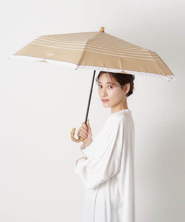 MOONBAT MACKINTOSH PHILOSOPHY(マッキントッシュ フィロソフィー) Cleric collar ボーダー 竹手元 雨傘 折りたたみ傘 ベージュ