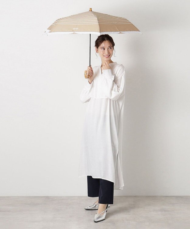 MOONBAT MACKINTOSH PHILOSOPHY(マッキントッシュ フィロソフィー) Cleric collar ボーダー 竹手元 雨傘 折りたたみ傘 ベージュ