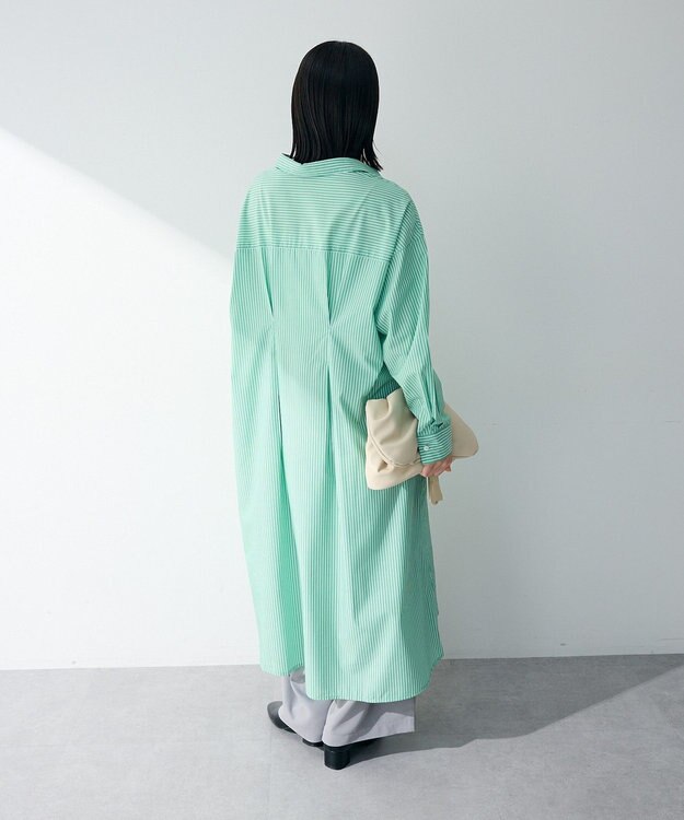 Green Parks イージーケア抜け衿ウエストタックシャツワンピース Green