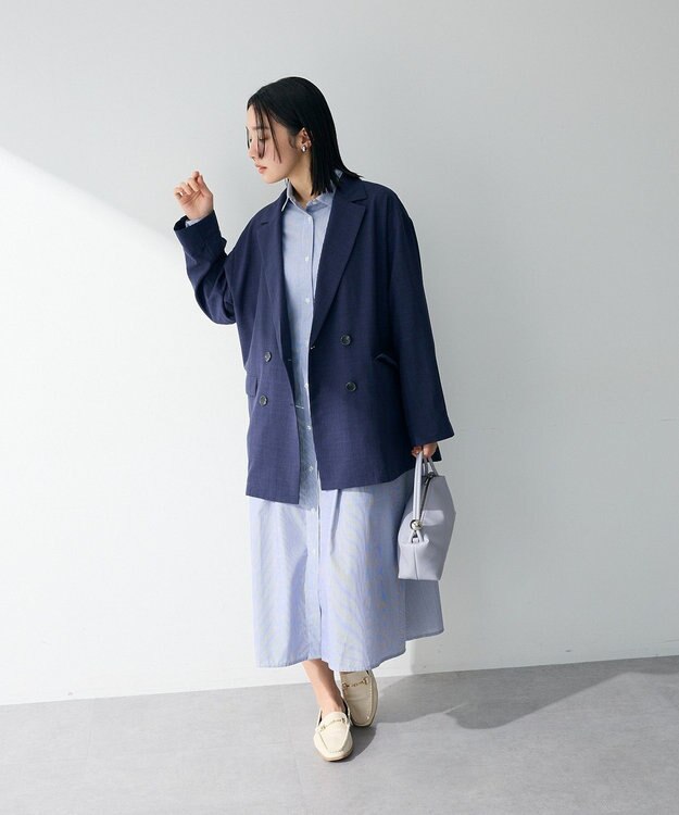 Green Parks イージーケア抜け衿ウエストタックシャツワンピース Navy