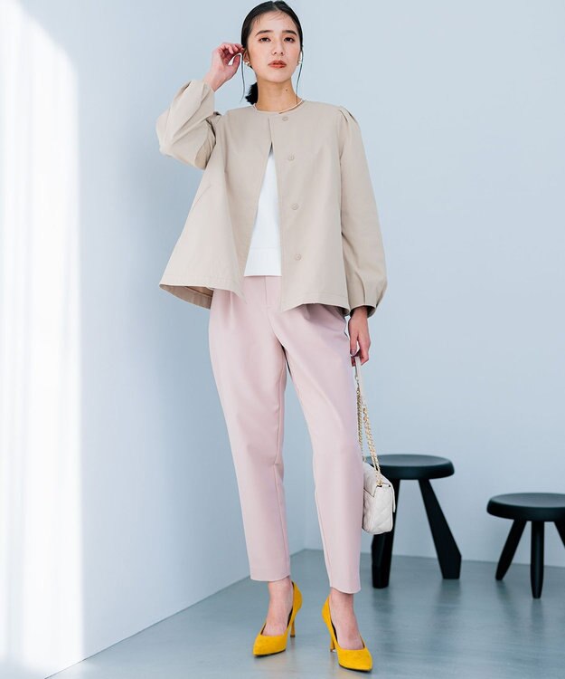 組曲 S コットンライクツイル ノーカラーショート丈コート ベージュ系