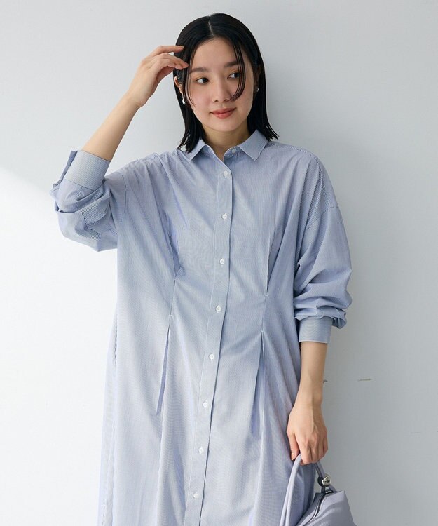 Green Parks イージーケア抜け衿ウエストタックシャツワンピース Navy