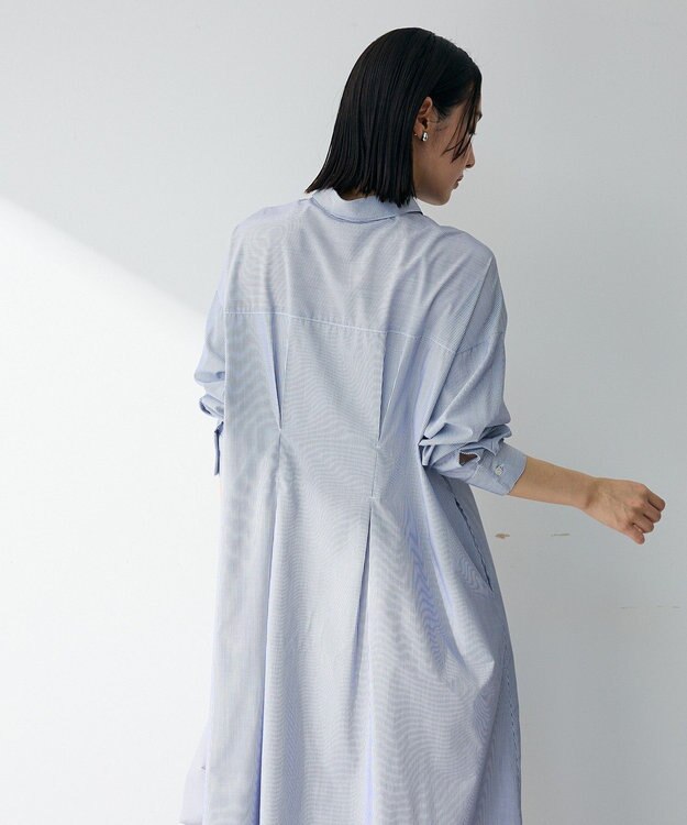 Green Parks イージーケア抜け衿ウエストタックシャツワンピース Navy