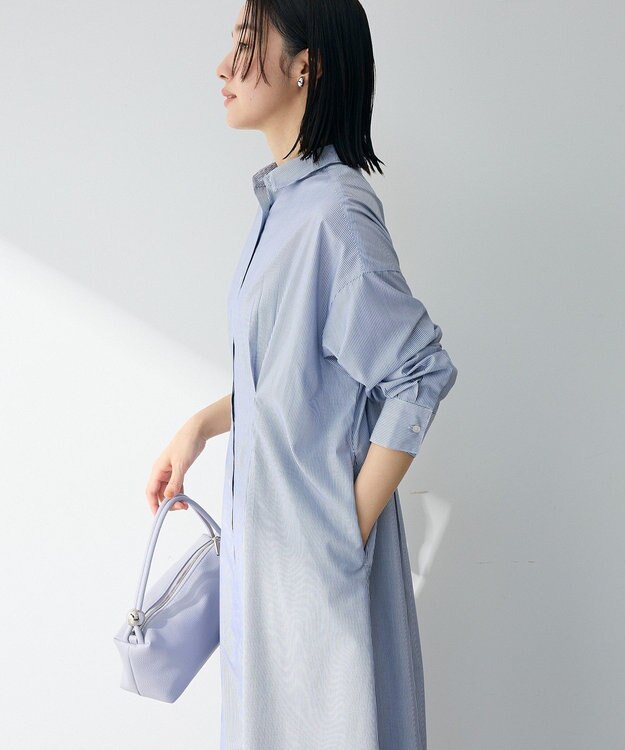 Green Parks イージーケア抜け衿ウエストタックシャツワンピース Navy