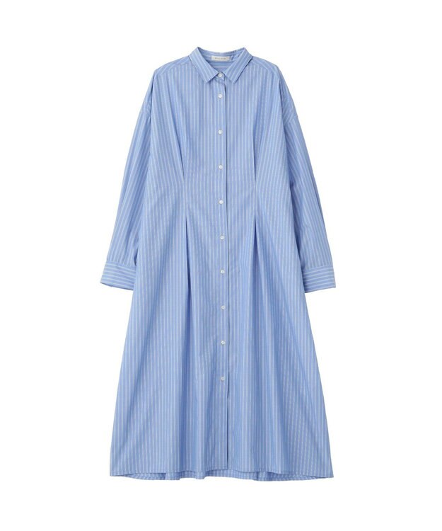 Green Parks イージーケア抜け衿ウエストタックシャツワンピース Blue