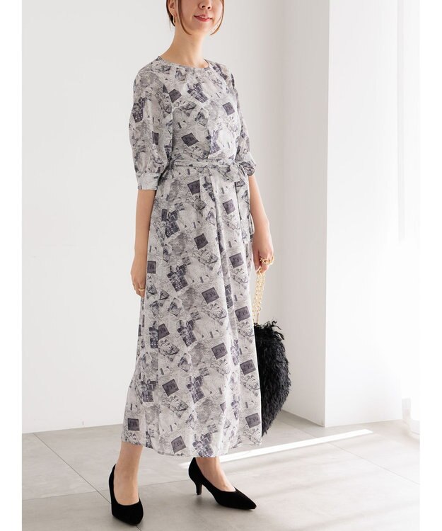 Te chichi マップパターンプリントワンピース ブラック