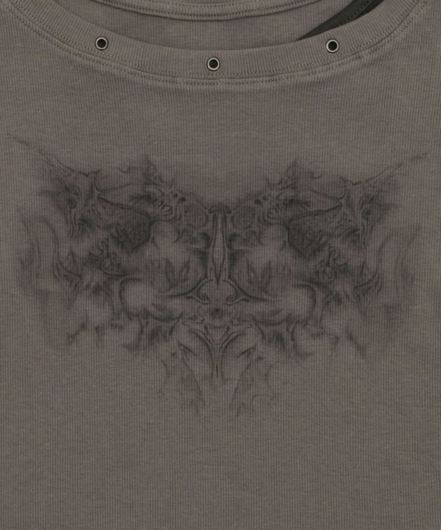 WEGO ハトメレイヤードグラフィックT ブラック中濃色