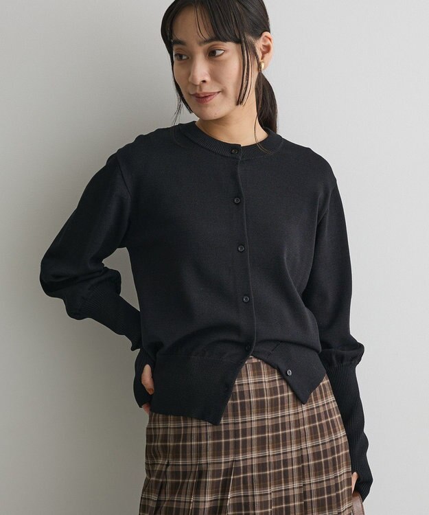 CRAFT STANDARD BOUTIQUE ロング袖リブコンパクトニットカーディガン Black