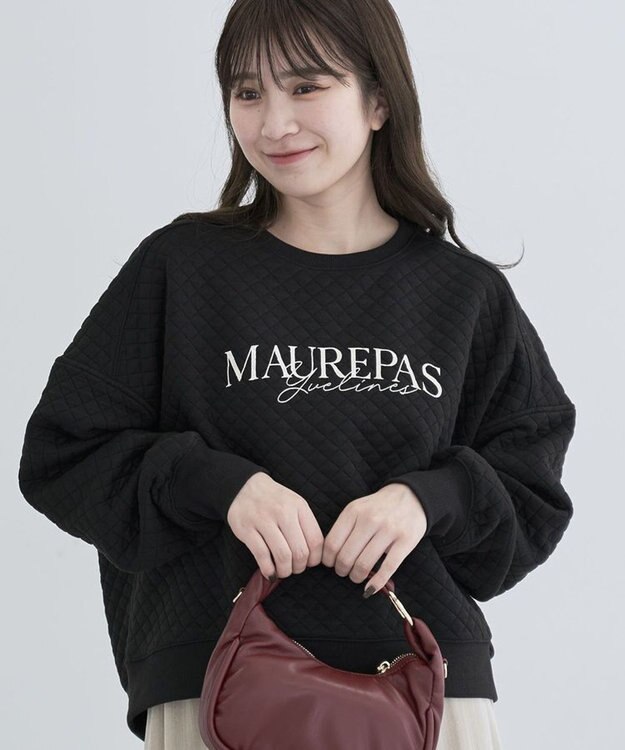 Green Parks ショート丈キルトロゴプルオーバー Black