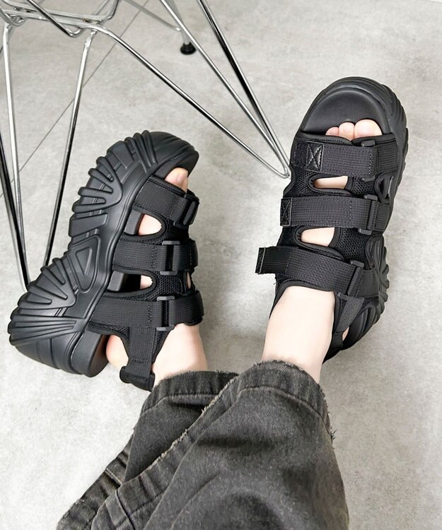 WEGO 厚底ベルトスポーツサンダル ブラック