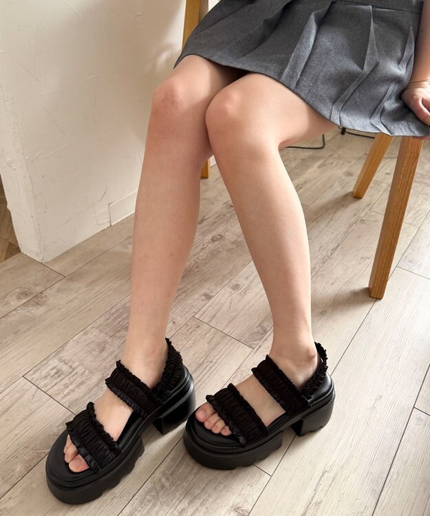 WEGO 厚底フリルギャザーサンダル ブラック