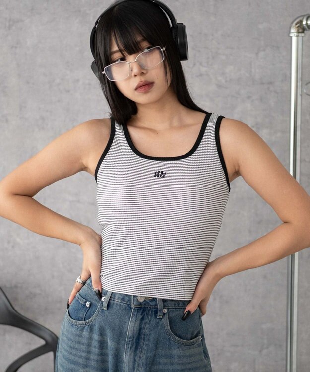 WEGO 【カップ付きインナー】グラフィックカップ付きリブタンク 柄5