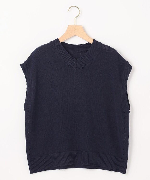 組曲 L 【WEB限定・前後着用可】コットンポリエステル杢プルオーバー ニット ネイビー系