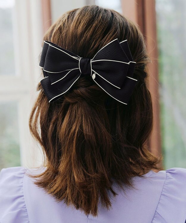 Tiaclasse 配色リボンバレッタ ブラック