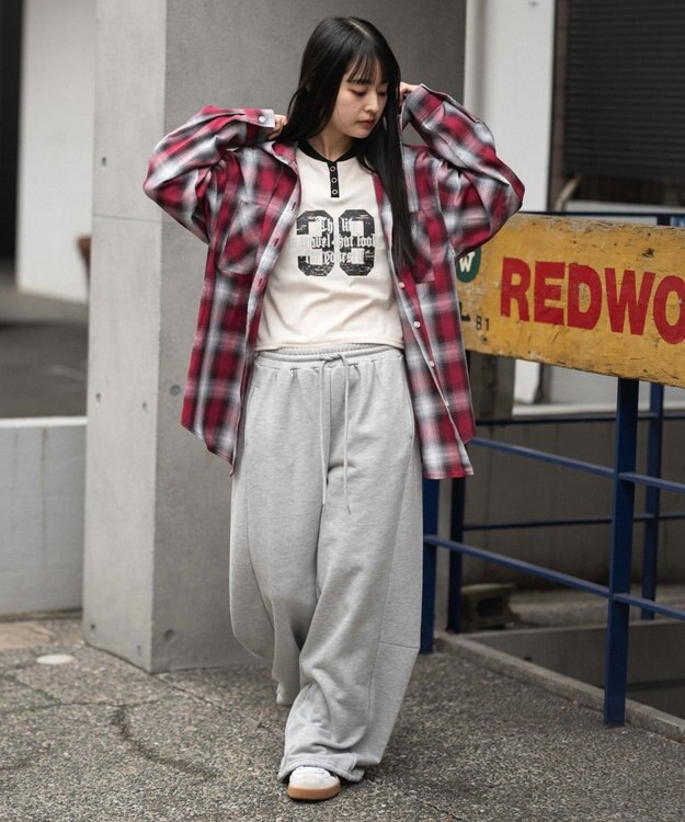 WEGO フードチェックシャツ レッド