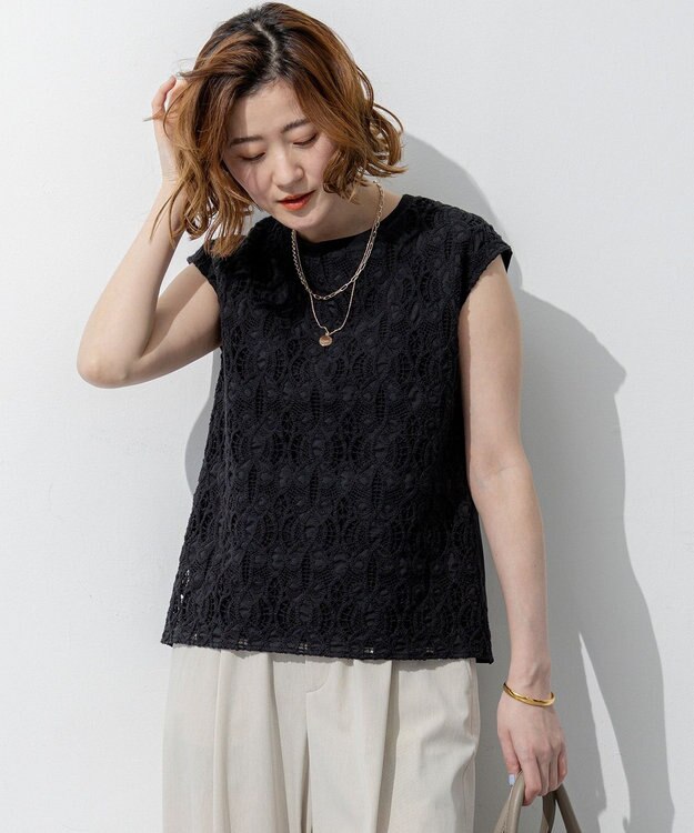 23区 【先行予約】コードエンブロイダリージャージー フレンチスリーブ カットソー ブラック系