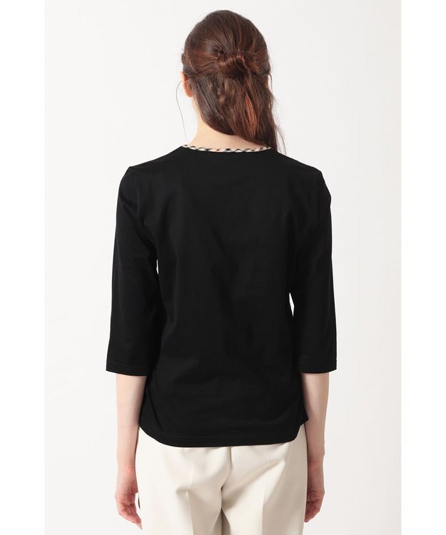 DAKS ハウスチェックトリム七分袖カットソー ブラック