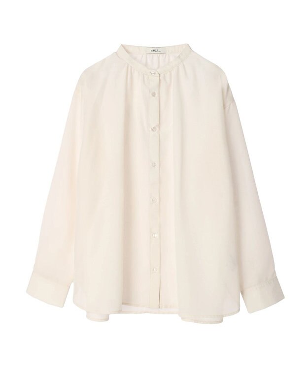 earth music&ecology シアーギャザーネックブラウス Ivory