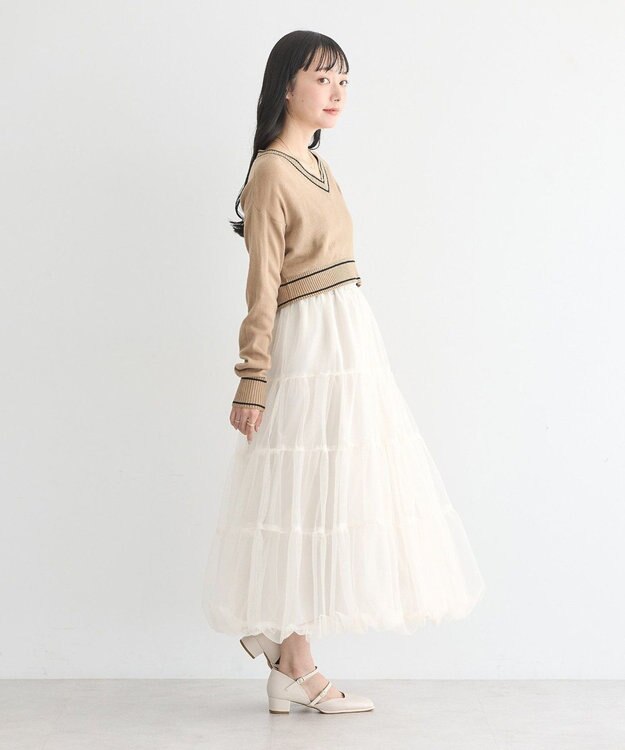 earth music&ecology キャットロゴショートニットプルオーバー Gray Beige