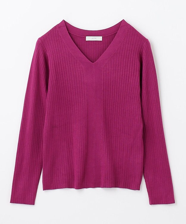 ANY 【洗える】Vネック リブニット ワイン系