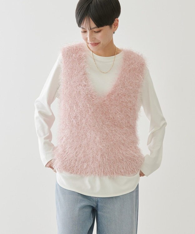 AMERICAN HOLIC 選べる丈２サイズ前後２ｗａｙシャギーベスト Pink