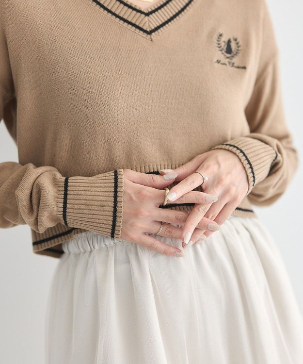 earth music&ecology キャットロゴショートニットプルオーバー Gray Beige