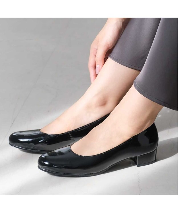 Pointer 日本製 本革 生活防水機能付きパンプス ブラック(エナメル)