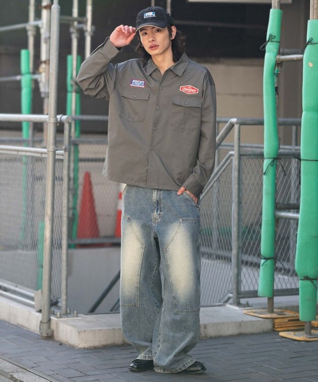 WEGO 【ユニセックス着用ITEM】ワッペンワークシャツ（LS） グレー