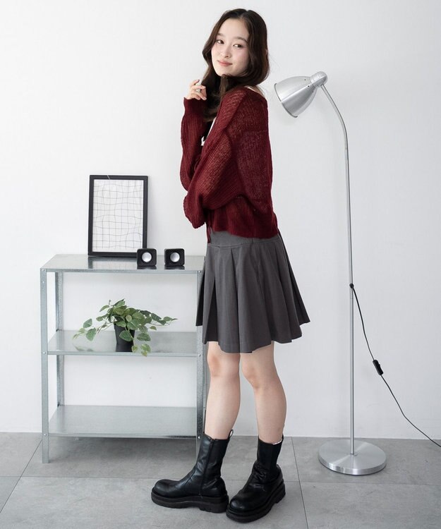 WEGO 【25年秋冬新作】モヘアタッチ2WAYリボンカーデ ワイン