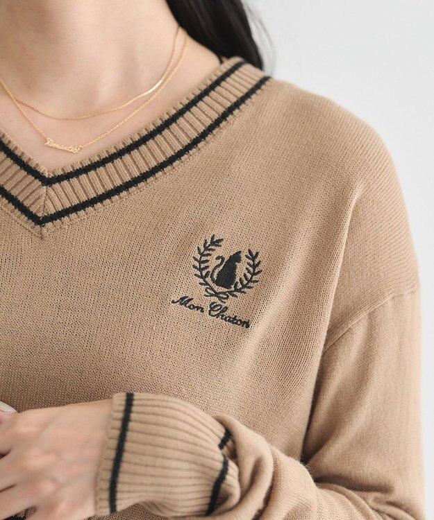 earth music&ecology キャットロゴショートニットプルオーバー Gray Beige