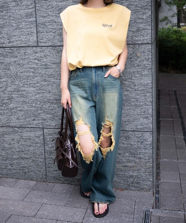 WEGO ヴィンテージウォッシュタックノースリーブT マスタード