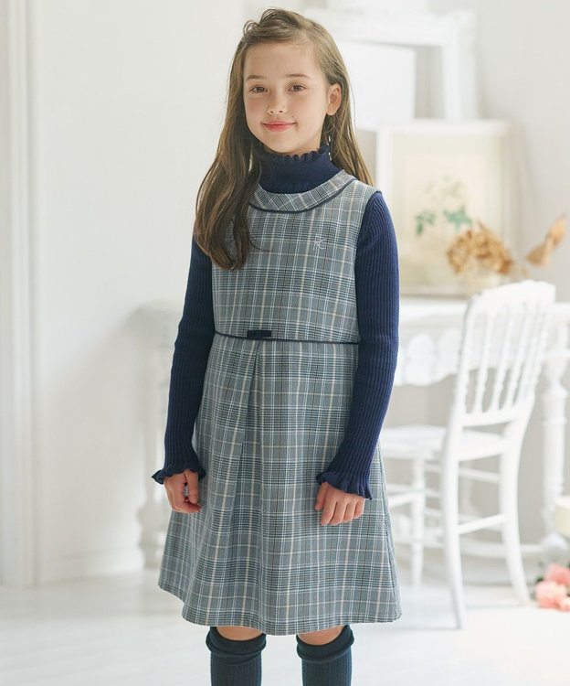 組曲 KIDS 【110-140㎝】グレンチェック ジャンスカ サックスブルー