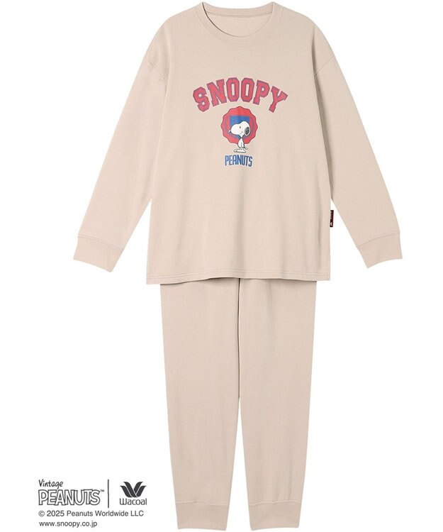 WACOAL ワコール_リラックス＆スリープ パジャマ 綿100%(本体) ガーゼ裏毛素材 長袖 長ズボン PEANUTS スヌーピー レディース FDX559 /ワコール ベージュ