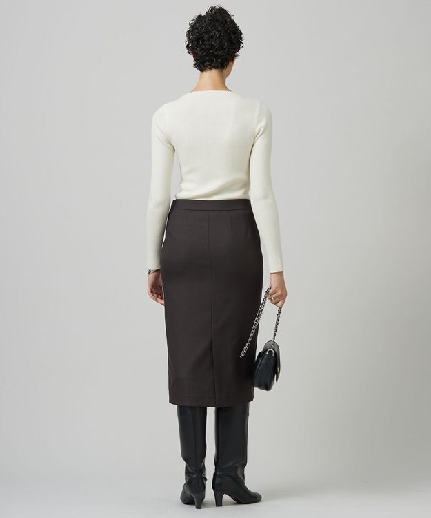 ICB L 【洗える】プロヴィスウールツイル  タイトスカート チャコール系