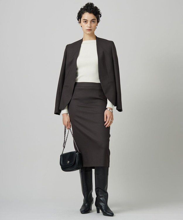 ICB L 【洗える】プロヴィスウールツイル  タイトスカート チャコール系