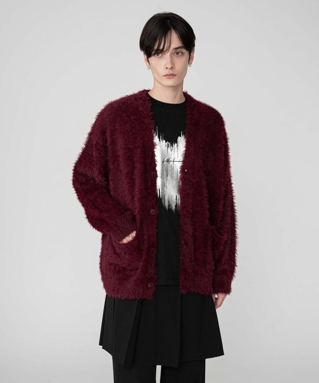 WEGO 【2025秋冬新作/ユニセックス着用ITEM/SMLサイズ展開】フェザーニットカーディガン ワイン