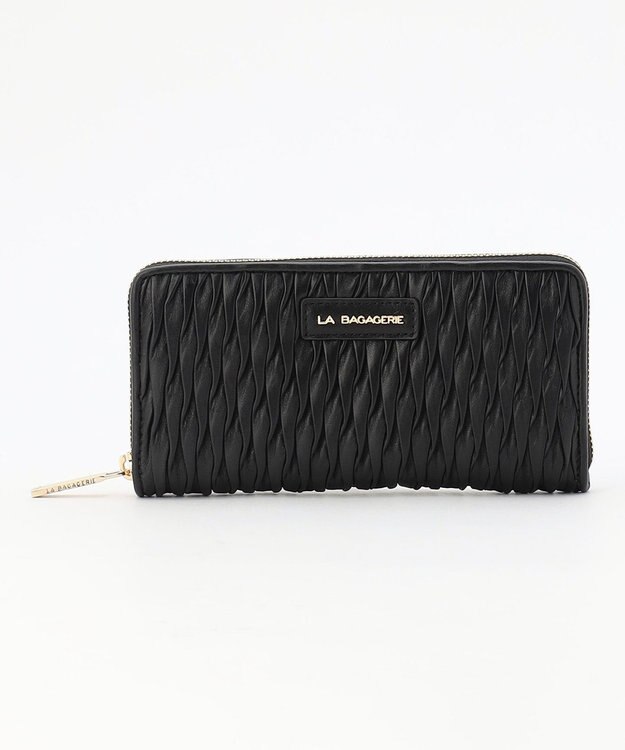 LA BAGAGERIE シープレザープリーツ加工ラウンドウォレット ブラック