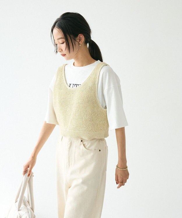 CRAFT STANDARD BOUTIQUE ワッフル編み短丈ニットベスト Ivory