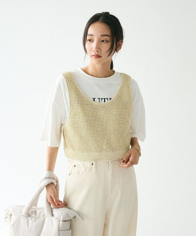 CRAFT STANDARD BOUTIQUE ワッフル編み短丈ニットベスト Ivory