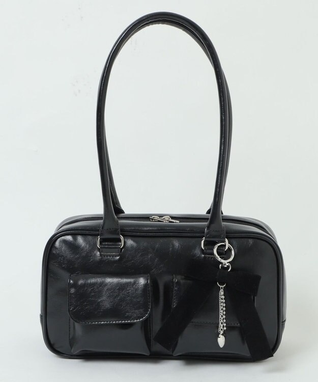 WEGO チャーム付きスクエアボストンバッグ ブラック