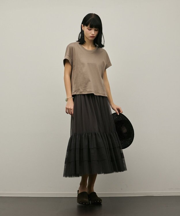 GRACE CONTINENTAL チュールティアードスカート グレー