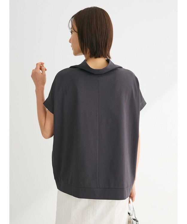 Green Parks フレンチスリーブ抜け襟カットプルオーバー Charcoal Gray