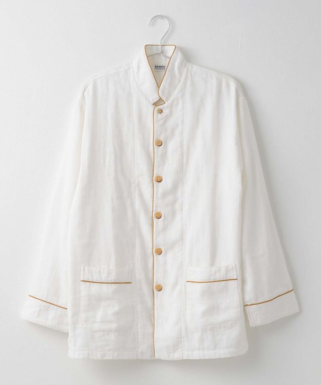 京和晒綿紗 【紗栄子さん愛用パジャマの色違い/UNISEX】ガーゼパジャマ 2重合わせ 白 マスタードバイアス