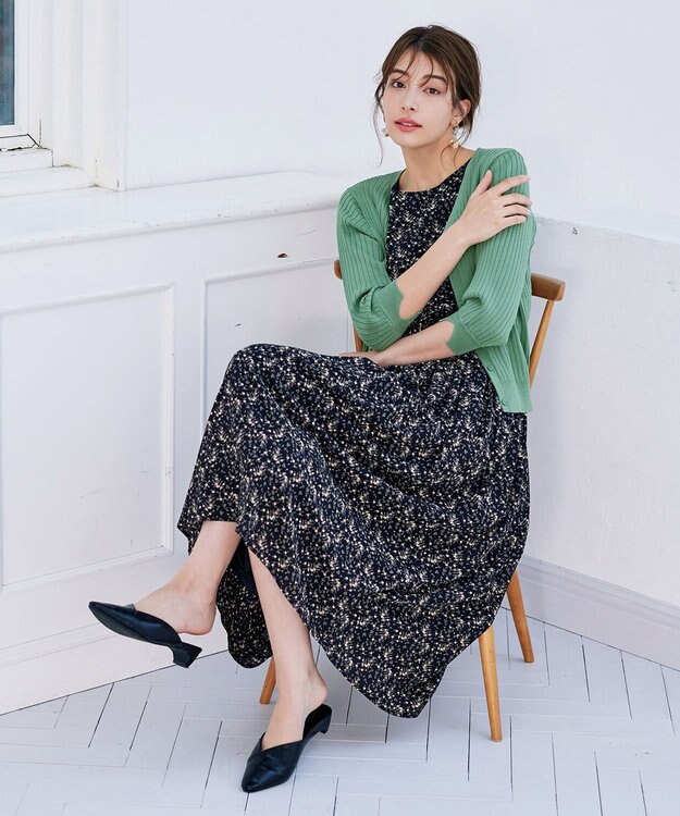 Tiaclasse 【洗える】スリット袖Vネックリブカーディガン グリーン