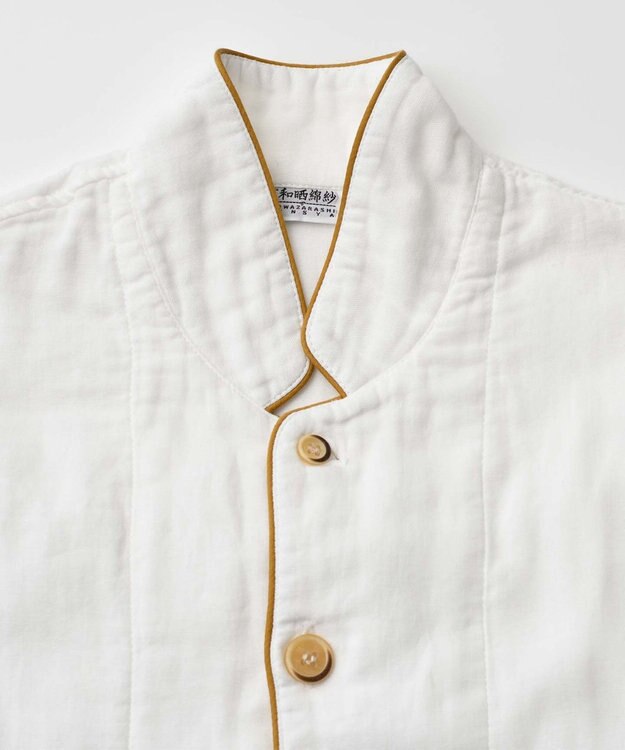 京和晒綿紗 【紗栄子さん愛用パジャマの色違い/UNISEX】ガーゼパジャマ 2重合わせ 白 マスタードバイアス