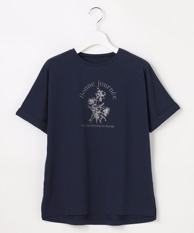 ANY SIS フラワープリント ロゴＴシャツ ネイビー